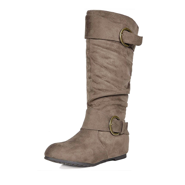 Low Heel Knee High Boots - TAUPE SUEDE -  0